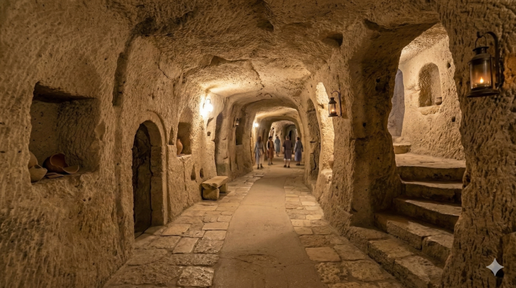 Ancient underground city tunnels in Cappadocia