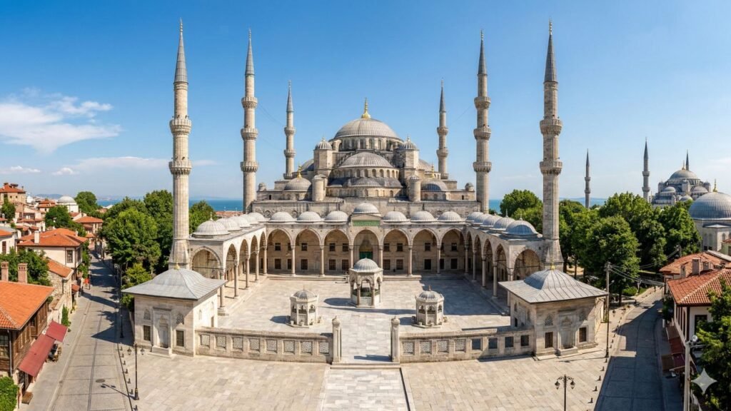 Blue Mosque in Istanbul courtyard view