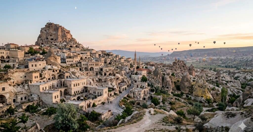 Göreme village with cave houses in Cappadocia