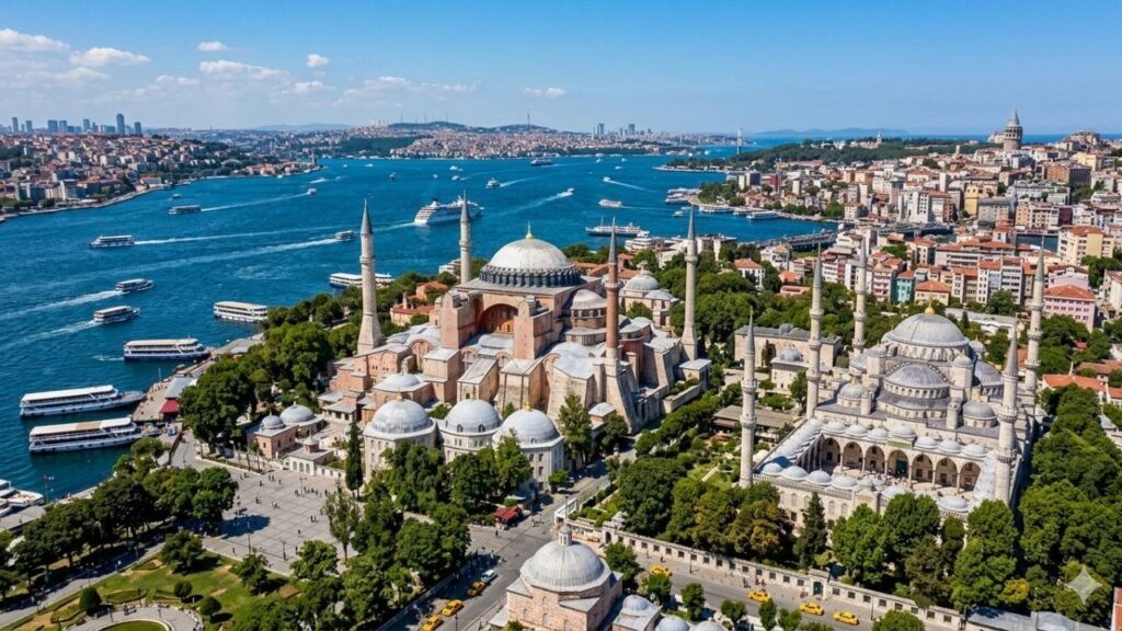 Istanbul skyline with Hagia Sophia and Blue Mosque