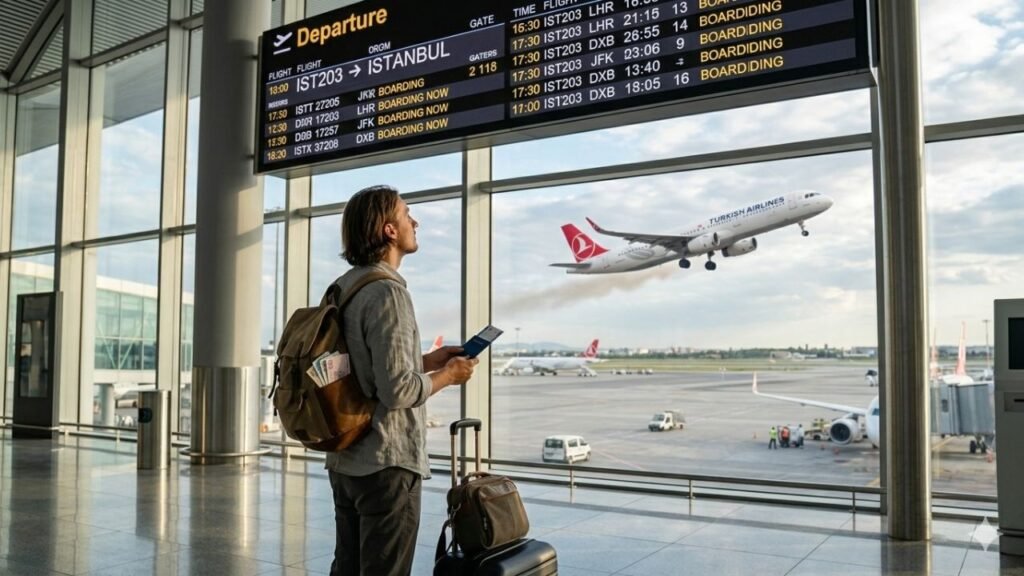 Flight Istanbul airport travel scene