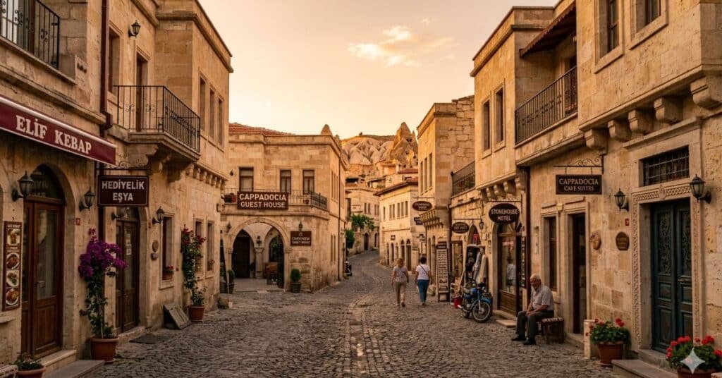Traditional streets and boutique hotels in Ürgüp Cappadocia