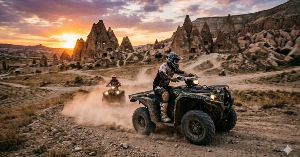 ATV riding through Cappadocia rocky landscape
