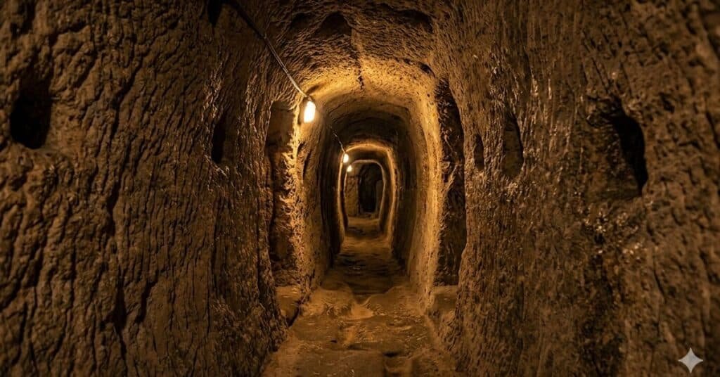 Stone tunnel inside Cappadocia underground city
